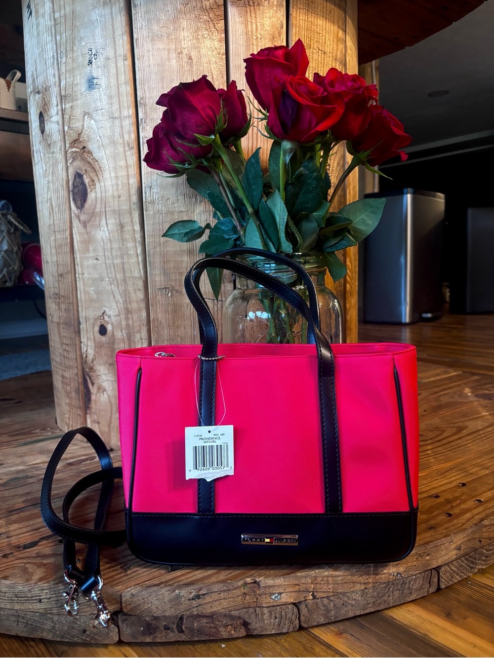 Tommy Hilfiger Red Black Tote Bag NWT